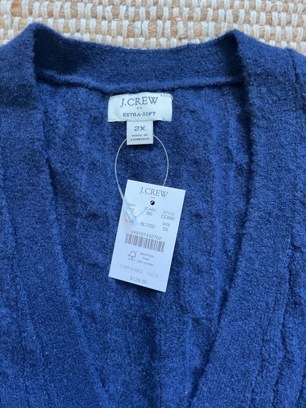 J. Crew Navy Cable Knit Button-Front Cardigan Extra Soft NWT 2x